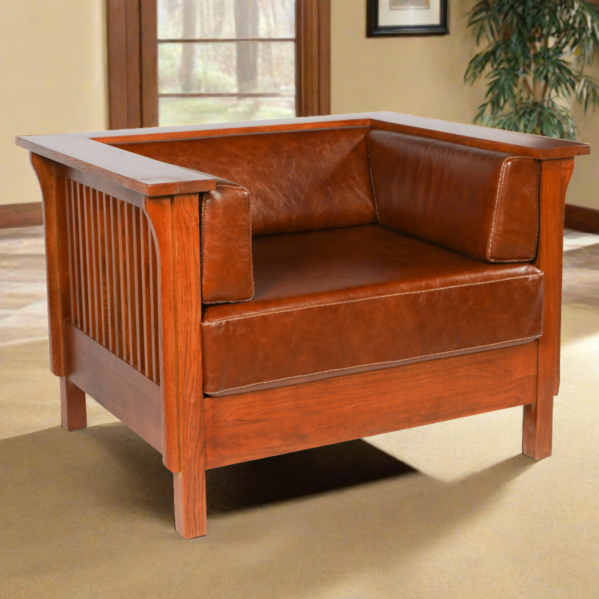 At Ease Leather & Ashwood Frame アームチェア④ Buy Arts and Crafts / Craftsman Cubic Slat Side Arm Chair in USA