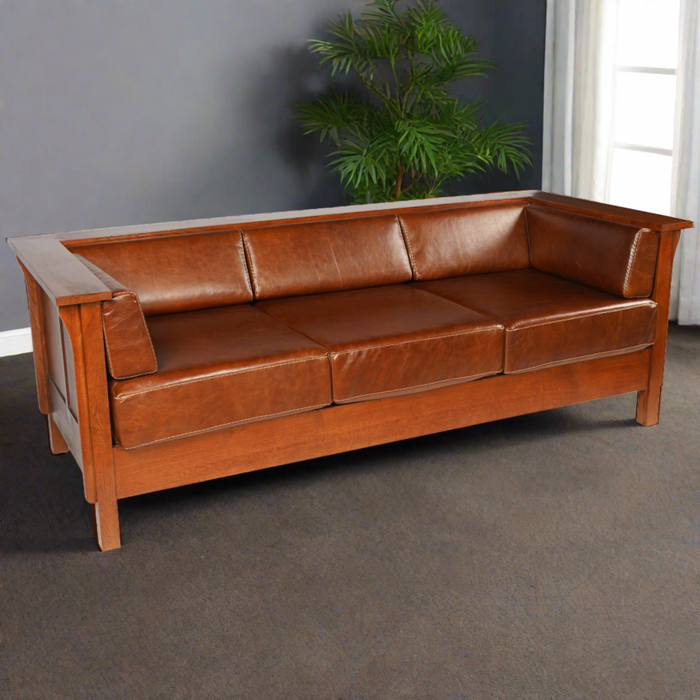 Craftsman Cubic Panel Side Sofa - Chestnut Brown Leather