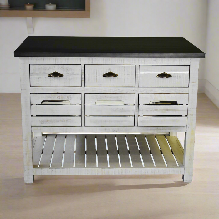 Barlow Crate Kitchen Island with Zinc Top - Distressed White