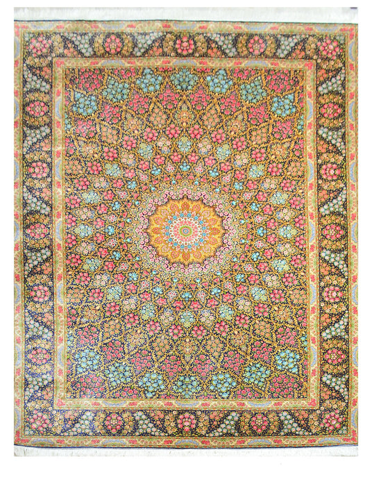 Fine Tabriz 100% Silk Oriental Rug 7' 9" x 11' 4"