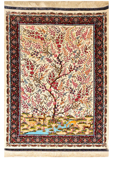 Fine Isphahan Tree of Life 100% Silk Oriental Rug 4' x 6'