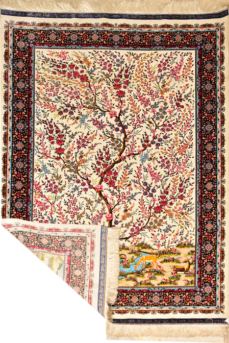 Fine Isphahan Tree of Life 100% Silk Oriental Rug 4' x 6'