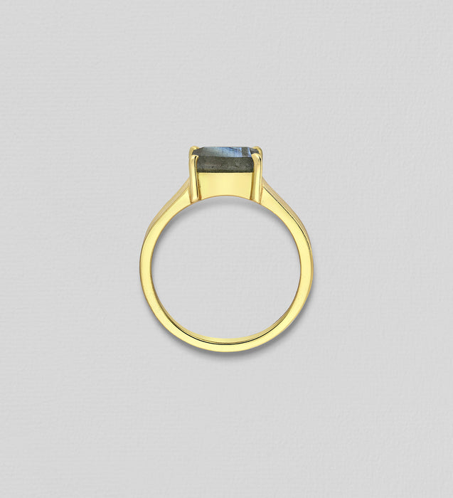 Sterling Silver Ring, Decorated with Labradorite, Plated with 0.3 Micron 18K Yellow Gold