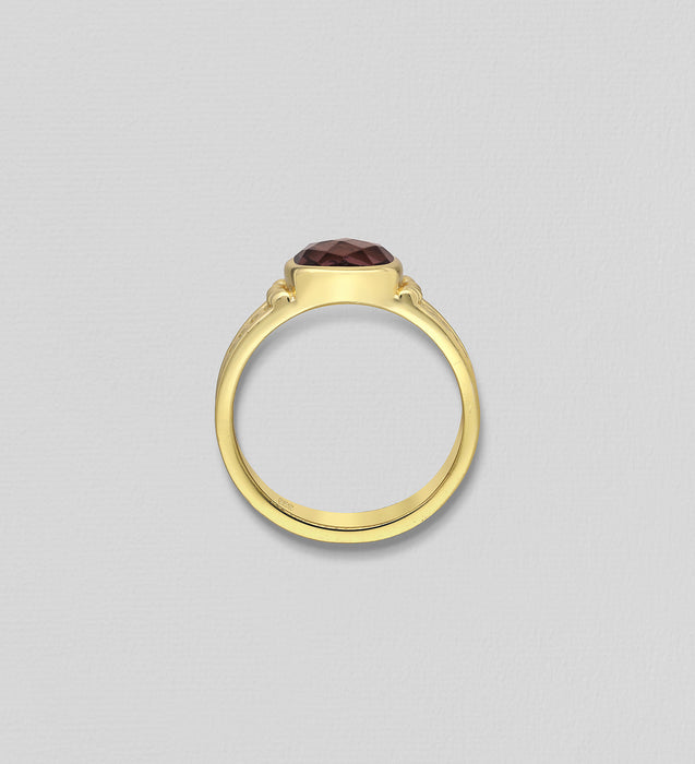 Sterling Silver Ring, Decorated with Lab-Created Rhodolite, Plated with 0.3 Micron 18K Yellow Gold