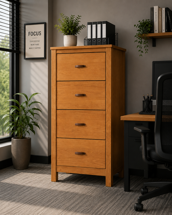 Heritage Cherry Solid Wood 4-Drawer Office File Cabinet