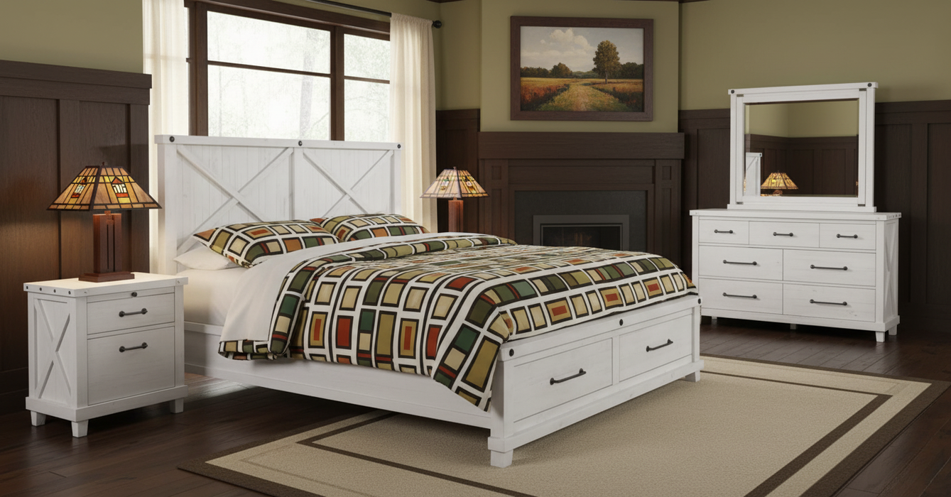 Oak Park Cross Bar 2 Drawer Storage Bed - White