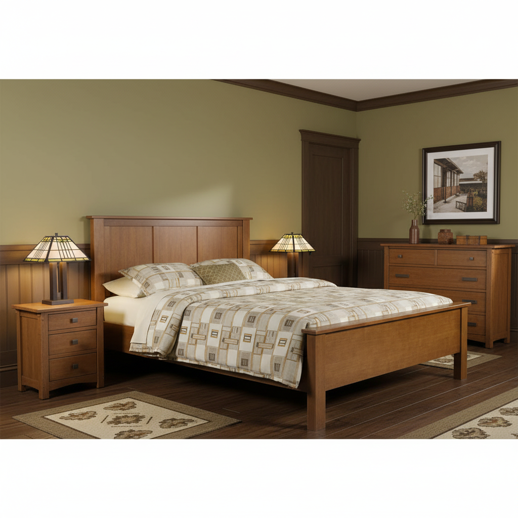 Mission Oak Panel Bed Michael's Cherry — Crafters and Weavers