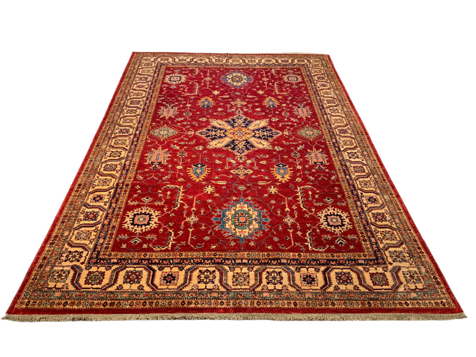 Hand-Knotted Vegetable Dye Kazak Rug from Pakistan, size 8' 7" x 12' 4"
