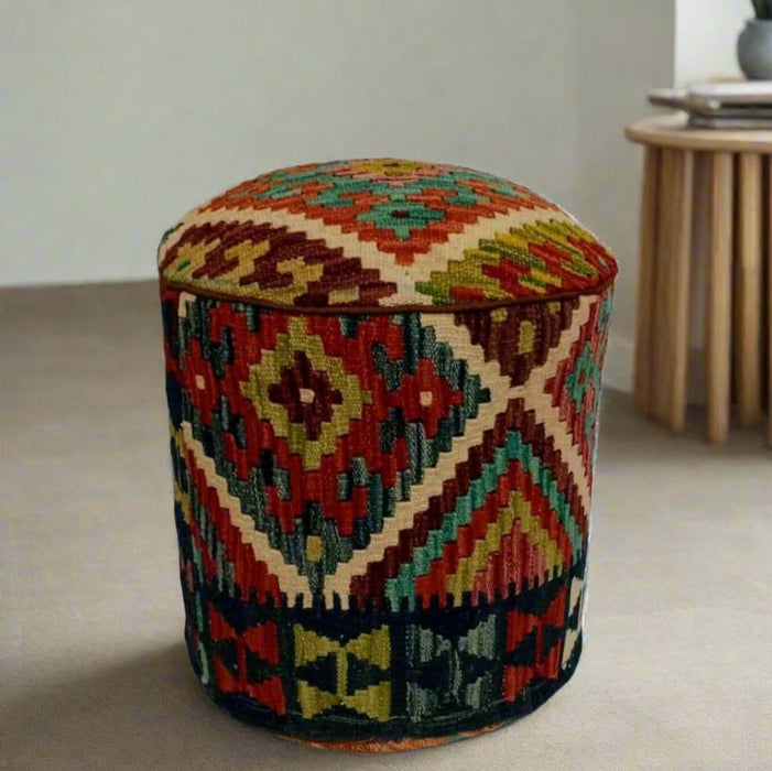 One of a Kind Kilim Rug Pouf Ottoman foot stool #126A