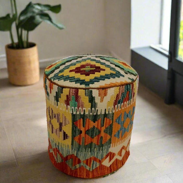 One of a Kind Kilim Rug Pouf Ottoman foot stool #114A