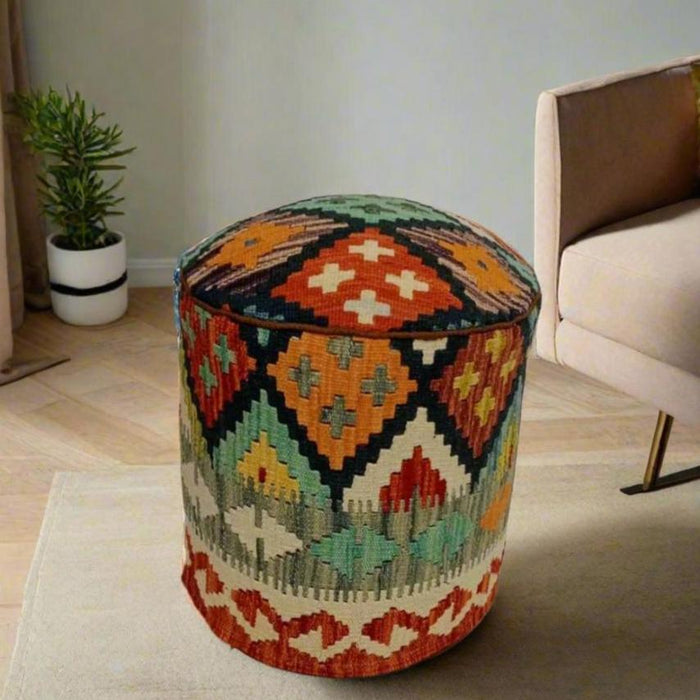 One of a Kind Kilim Rug Pouf Ottoman foot stool #130A