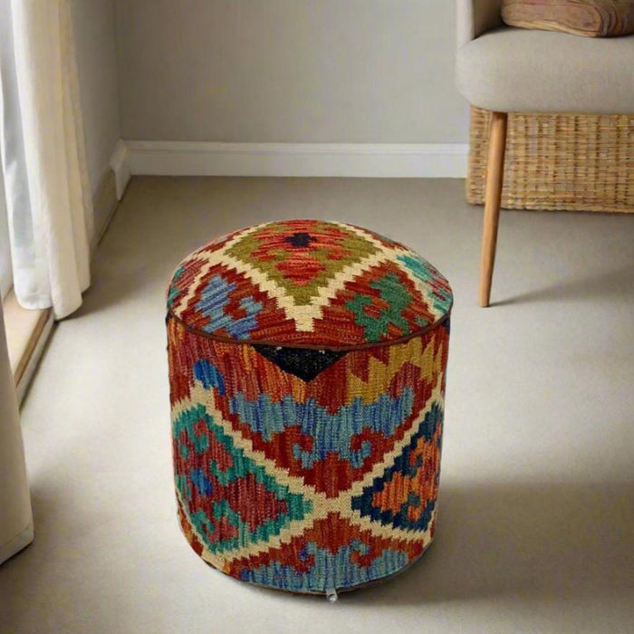 One of a Kind Kilim Rug Pouf Ottoman foot stool #151A