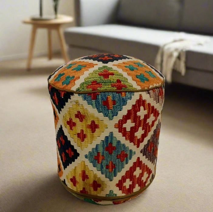 One of a Kind Kilim Rug Pouf Ottoman foot stool #59A