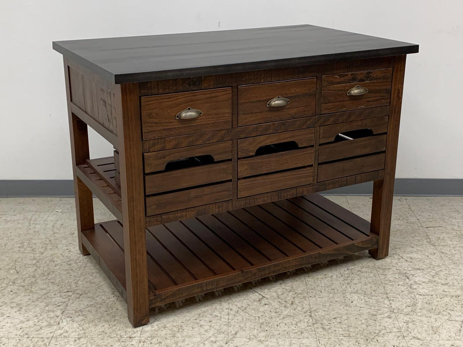 Barlow Crate Kitchen Island with Zinc Top - Rustic Brown