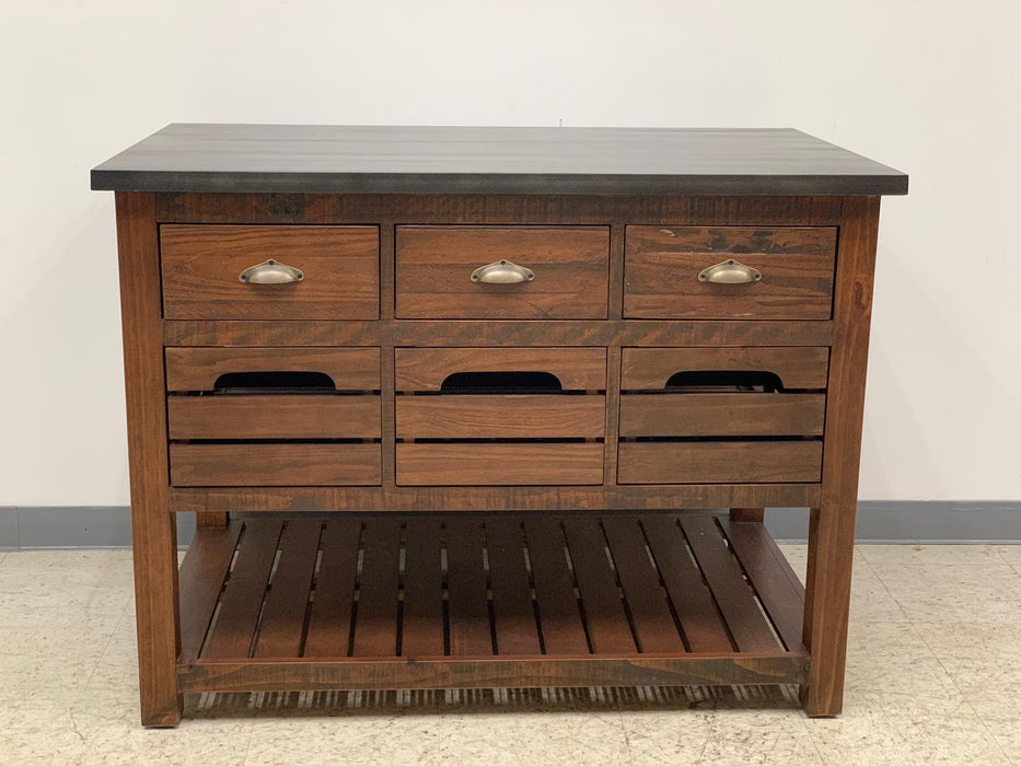 Barlow Crate Kitchen Island with Zinc Top - Rustic Brown