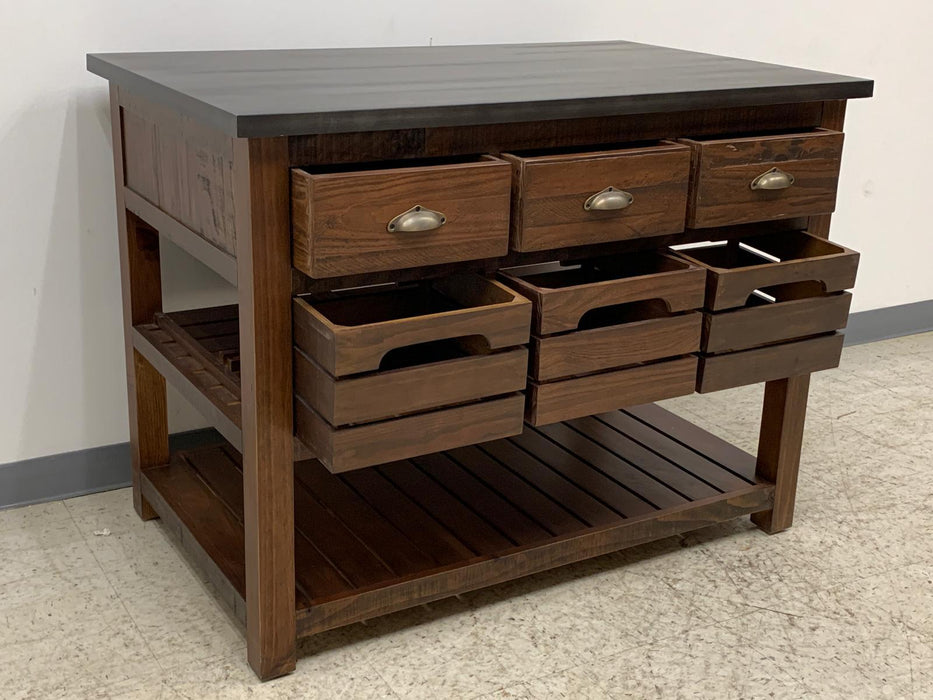 Barlow Crate Kitchen Island with Zinc Top - Rustic Brown