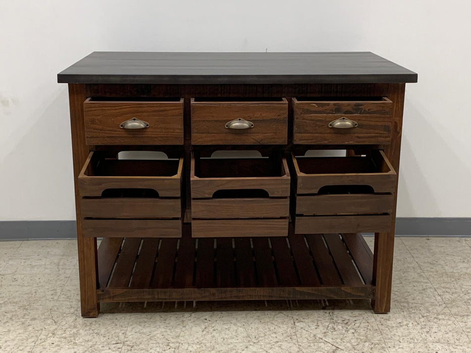 Barlow Crate Kitchen Island with Zinc Top - Rustic Brown