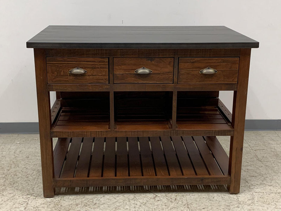 Barlow Crate Kitchen Island with Zinc Top - Rustic Brown