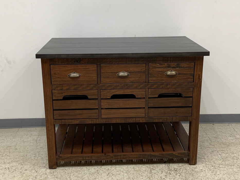 Barlow Crate Kitchen Island with Zinc Top - Rustic Brown