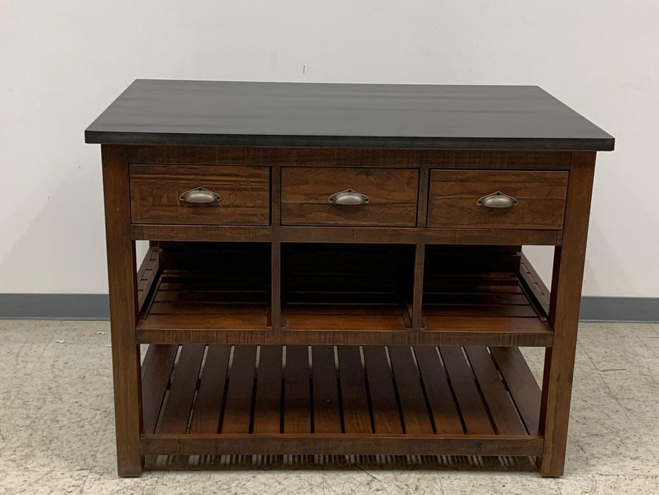 Barlow Crate Kitchen Island with Zinc Top - Rustic Brown