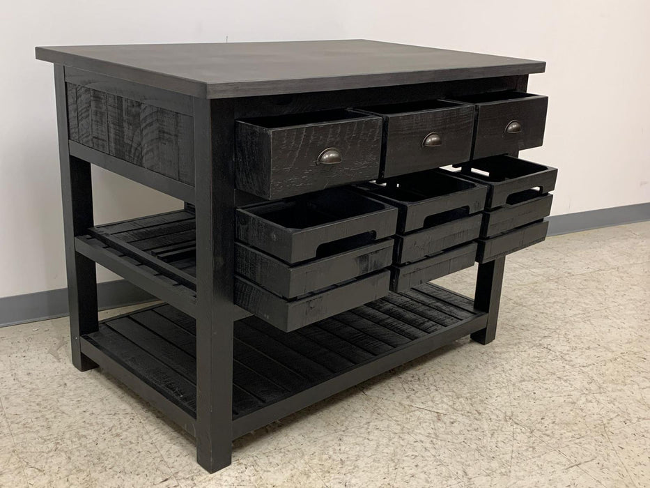 Barlow Crate Kitchen Island - Rustic Black and Zinc Top