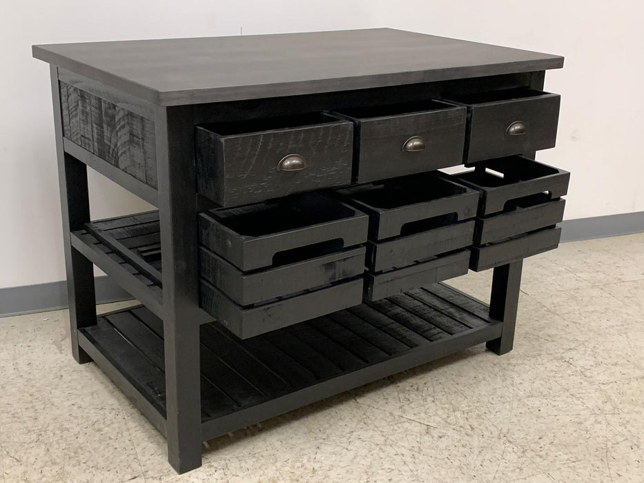 Barlow Crate Kitchen Island - Rustic Black and Zinc Top