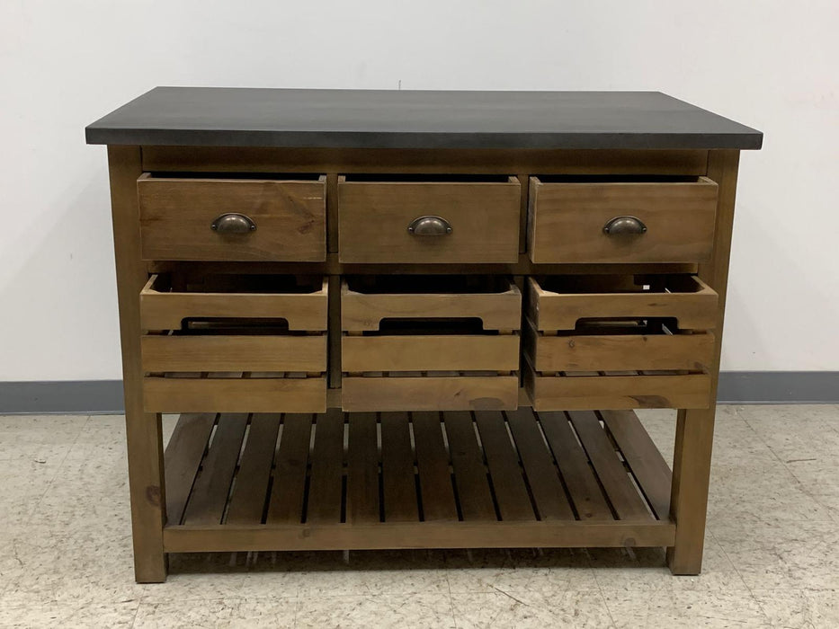 Barlow Crate Kitchen Island - Rustic Pine and Zinc Top