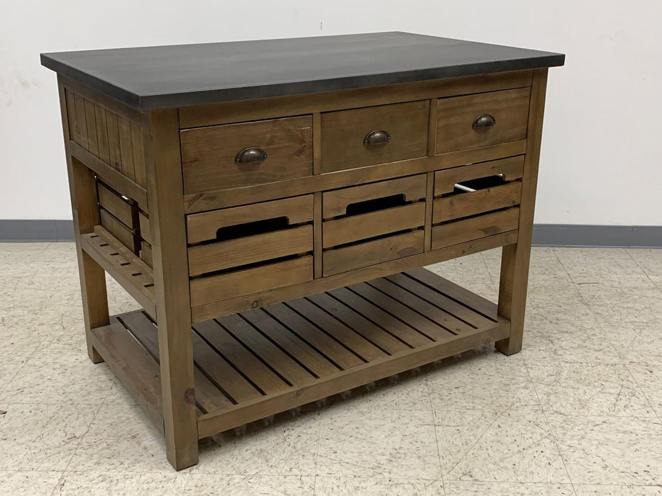 Barlow Crate Kitchen Island - Rustic Pine and Zinc Top