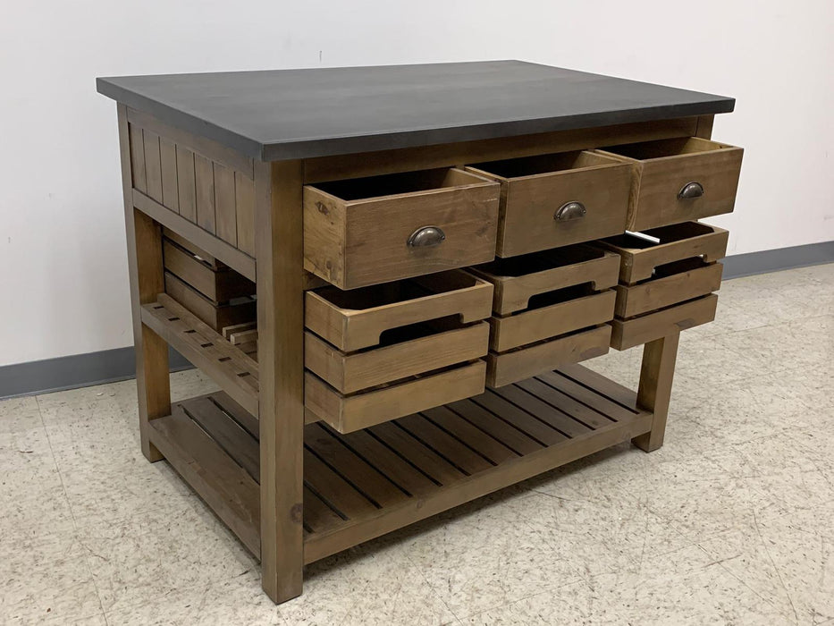 Barlow Crate Kitchen Island - Rustic Pine and Zinc Top