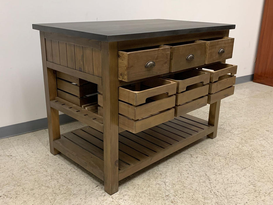 Barlow Crate Kitchen Island - Rustic Pine and Zinc Top