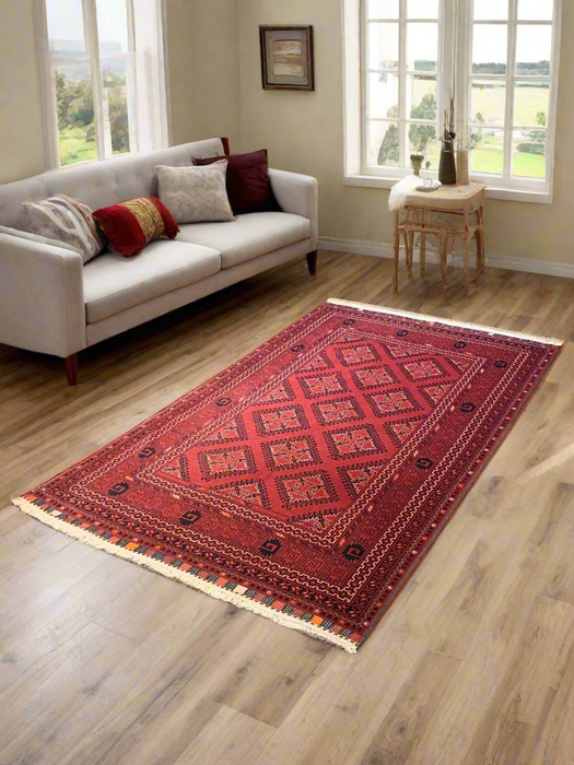 Terkaman Tribal Afghan Oriental Rug, size 3' 8" x 6' 3" (Y)