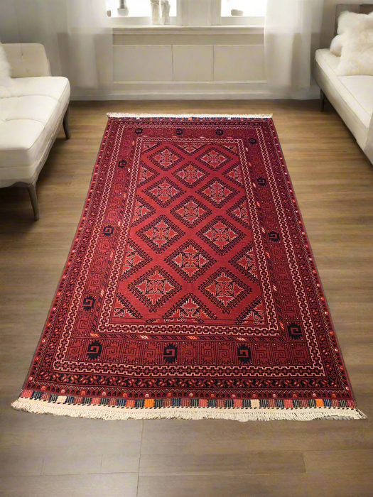 Terkaman Tribal Afghan Oriental Rug, size 3' 8" x 6' 3" (Y)