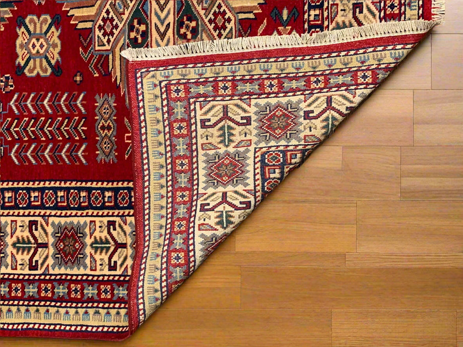 Hand-Knotted Vegetable Dye Kazak Rug from Pakistan, size 4' 7" x 6' 2"