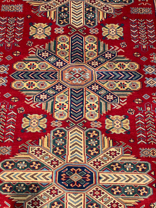 Hand-Knotted Vegetable Dye Kazak Rug from Pakistan, size 4' 7" x 6' 2"