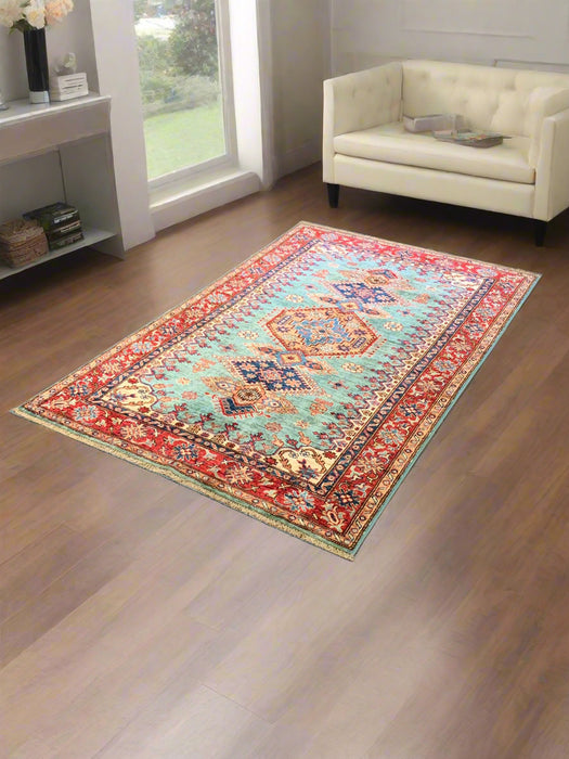 Hand-Knotted Vegetable Dye Kazak Rug from Pakistan, size 4' x 6'