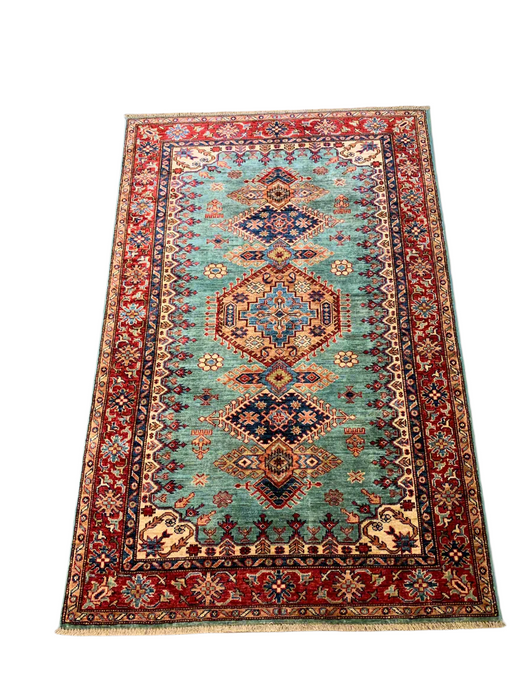 Hand-Knotted Vegetable Dye Kazak Rug from Pakistan, size 4' x 6'