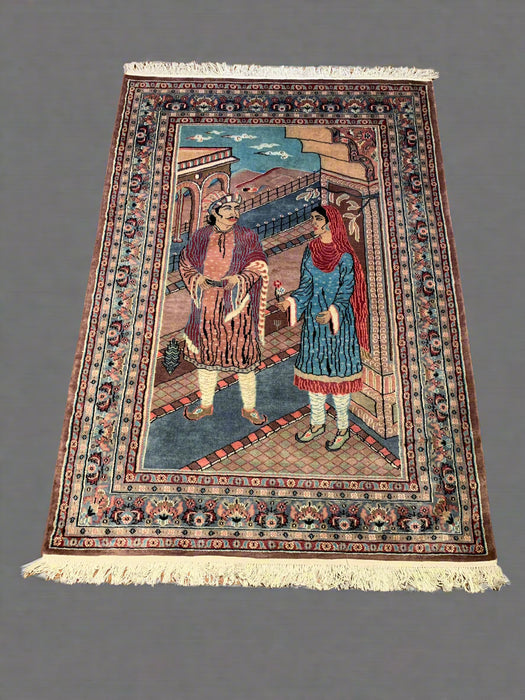 Hand-Knotted Pakistan Kashmiri Silk Wool Blend Rug, size 4' 2" x 6' ( E)
