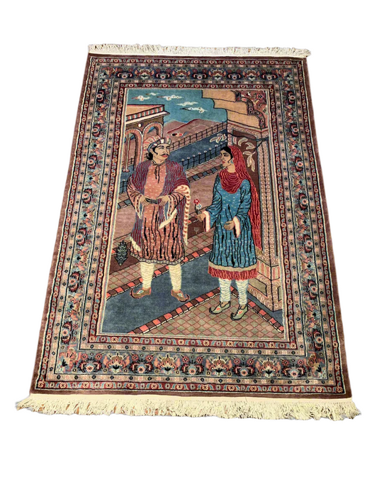 Hand-Knotted Pakistan Kashmiri Silk Wool Blend Rug, size 4' 2" x 6' ( E)