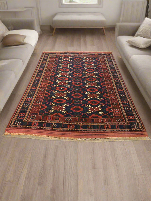 Terkaman Tribal Afghan Oriental Rug, size 4' 5" x 6' 10"
