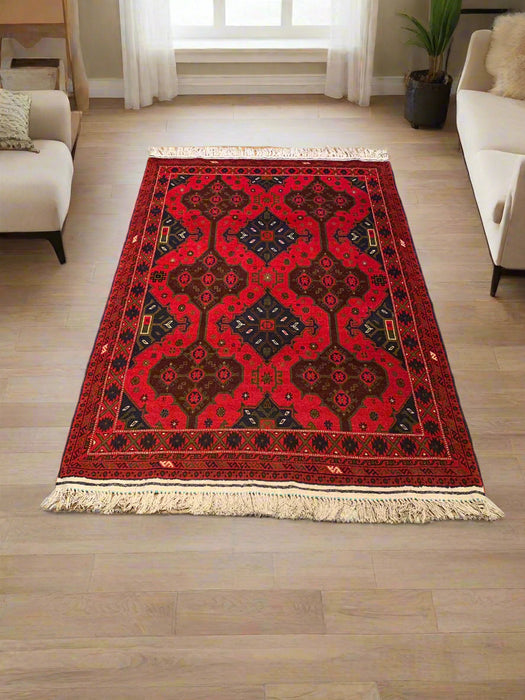 Terkaman Tribal Afghan Oriental Rug, size 3' 7" x 5' 5"