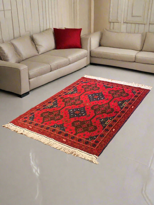 Terkaman Tribal Afghan Oriental Rug, size 3' 7" x 5' 5"