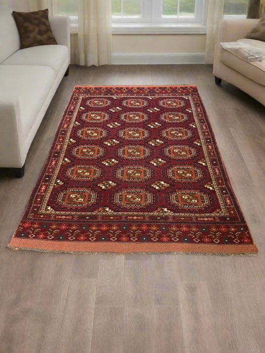 Terkaman Tribal Afghan Oriental Rug, size 4' 7" x 6' 4"