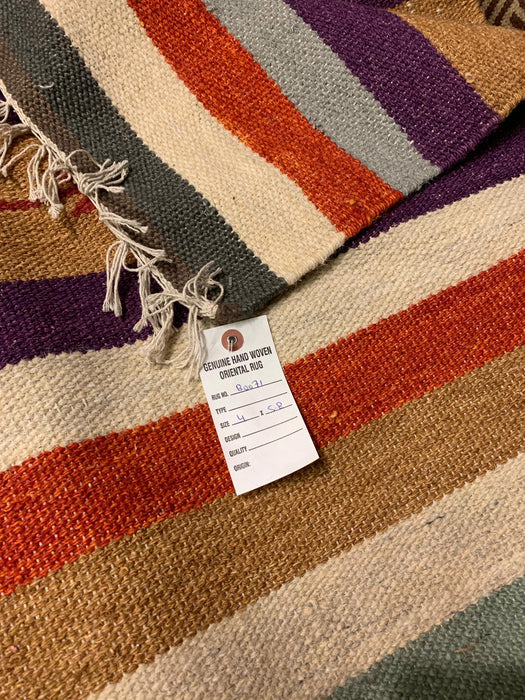 Handwoven Indian Kilim Rug – Geometric Navajo Design, size 4" x 5 ' 8"