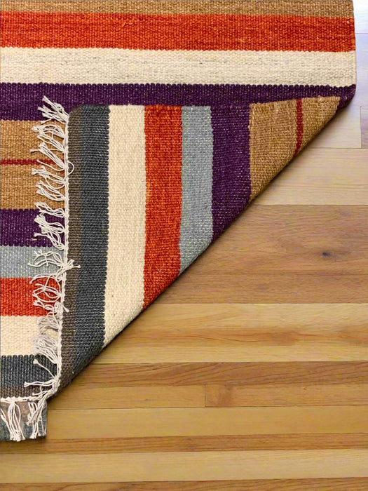 Handwoven Indian Kilim Rug – Geometric Navajo Design, size 4" x 5 ' 8"