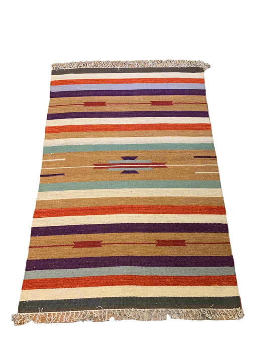 Handwoven Indian Kilim Rug – Geometric Navajo Design, size 4" x 5 ' 8"