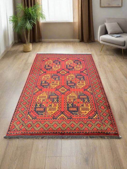 Terkaman Tribal Afghan Fielpa Oriental Rug, size 4" x 6' 4"