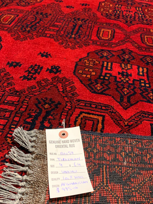 Terkaman Tribal Afghan Fielpa Oriental Rug, size 4" x 6' 4"