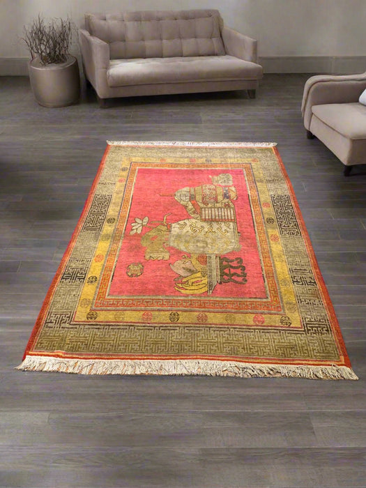 Antique Khotan Samarkand Rug, circa 1910's, size 4' 4" x 6"