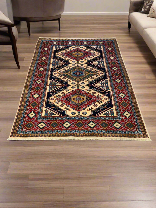 Hand-Knotted Vegetable Dye Kazak Rug from Pakistan, size 4' x 6'