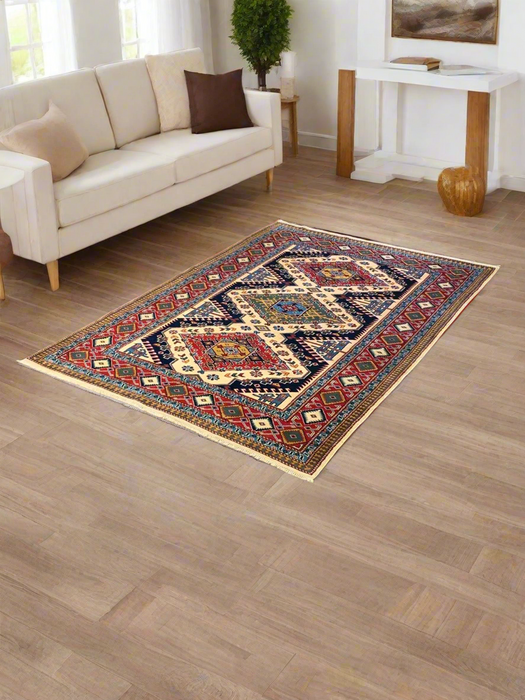 Hand-Knotted Vegetable Dye Kazak Rug from Pakistan, size 4' x 6'